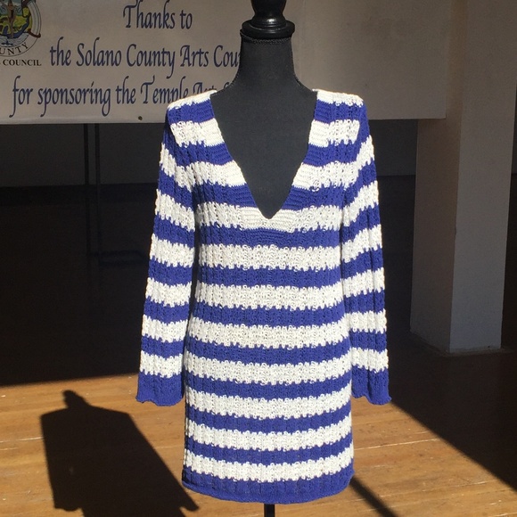 Sweaters - Navy and white crocheted top.